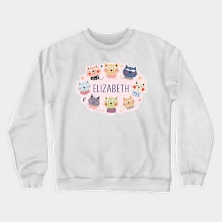 Elizabeth name with cartoon cats Crewneck Sweatshirt